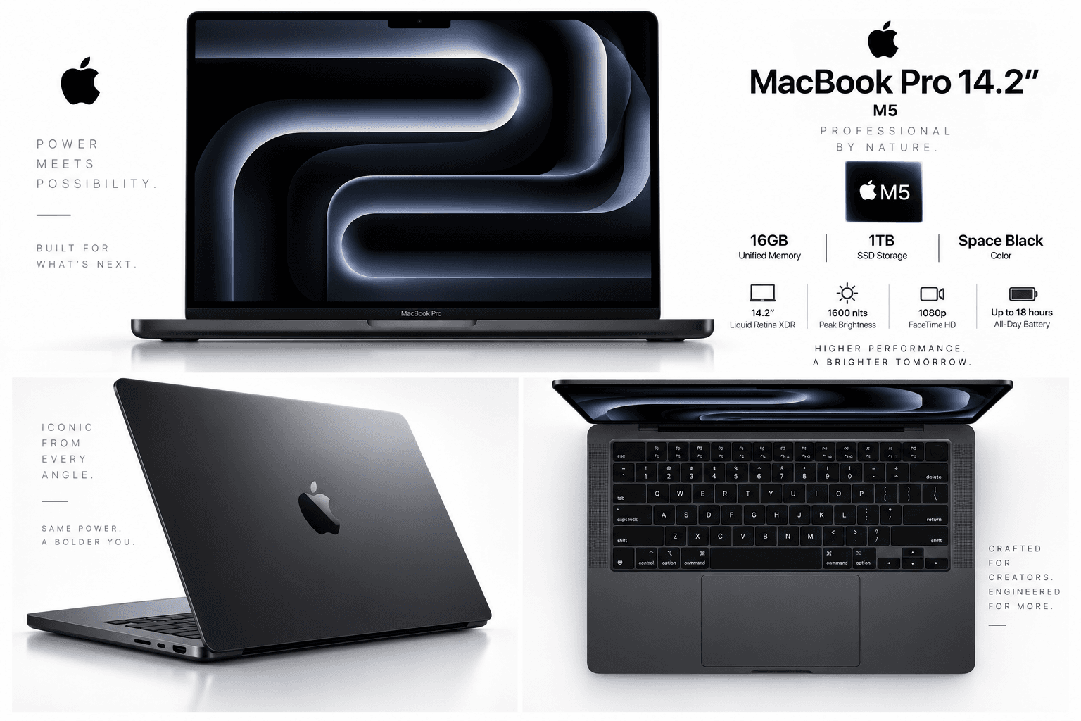 Noutbuk Apple MacBook Pro 14.2" M5 16GB/1TB, Space Black