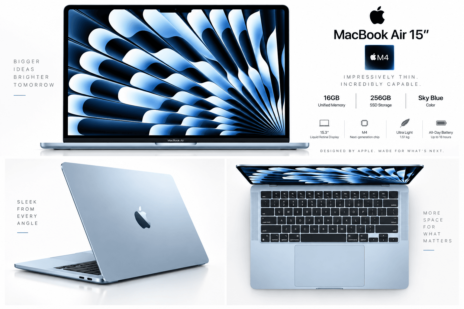Apple MacBook Air 15 M4 16GB/256GB Sky Blue noutbuki
