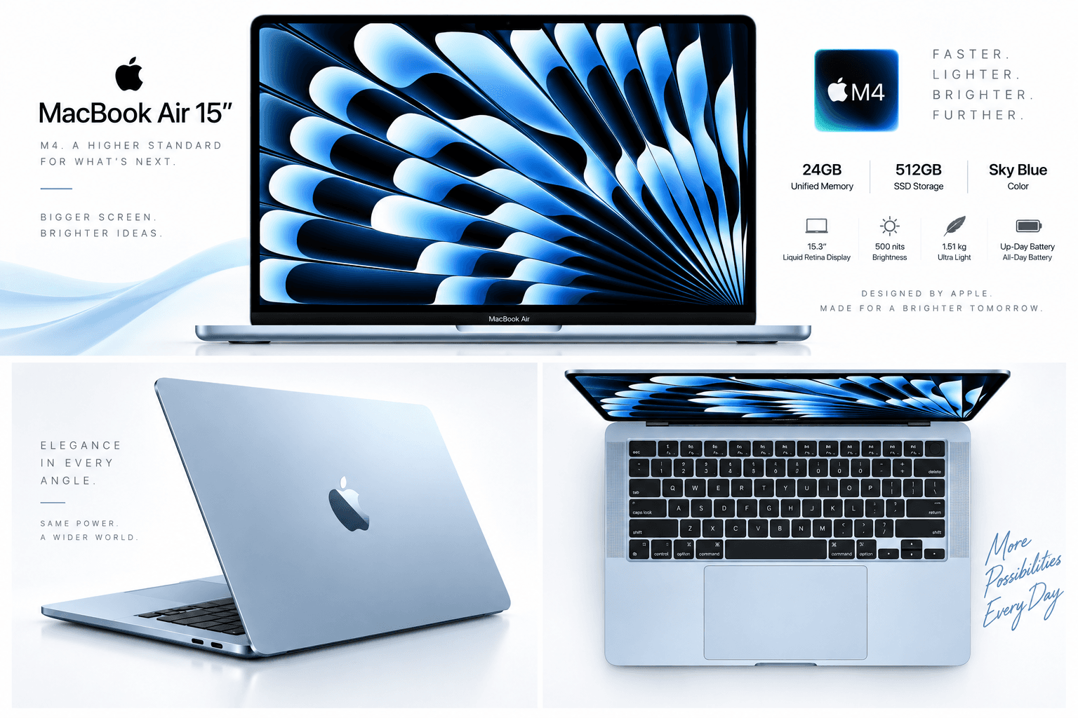 Apple MacBook Air 15 M4 24GB/512GB Sky Blue noutbuki